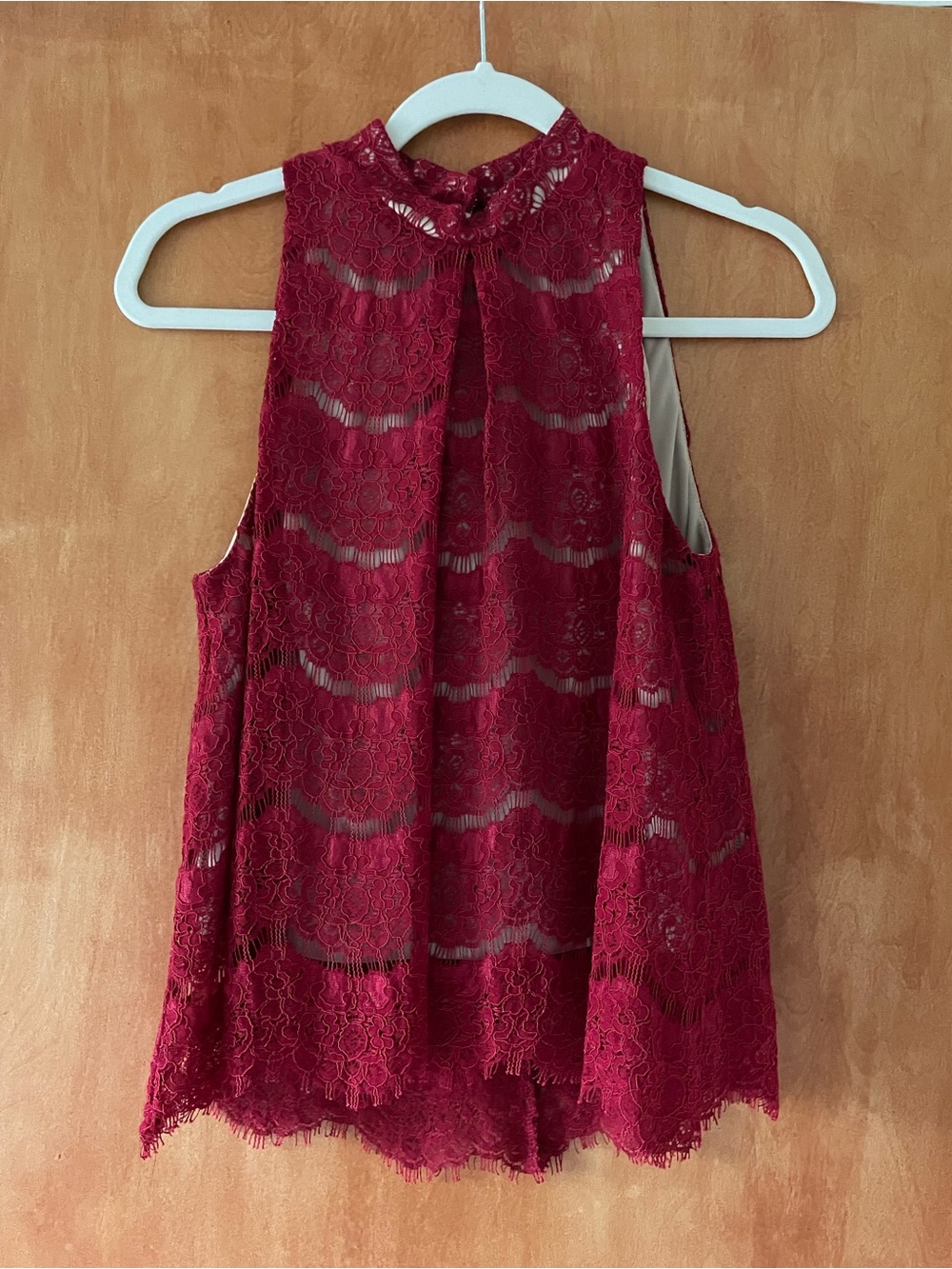 Women’s Burgundy Lace Sleeveless Halter Top